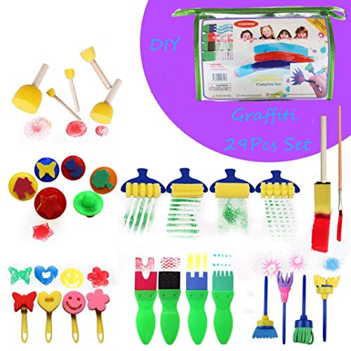 Livoty 29 PCS Creative Set Kids Early Learning Sponge Painting DIY Graffit Brushes Set Art Education Toy (As shown)