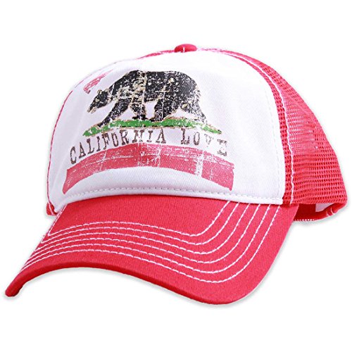 California Love Distressed Juniors Pit Stop Twill Trucker Hat - Red