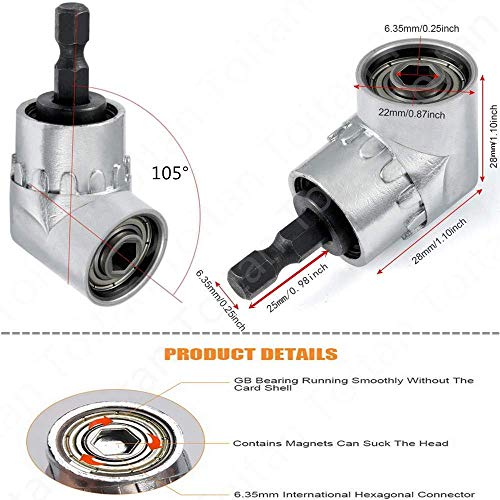 image for Toitan Right Angle Drill+Impact Grade Driver Sockets Adapter Extension