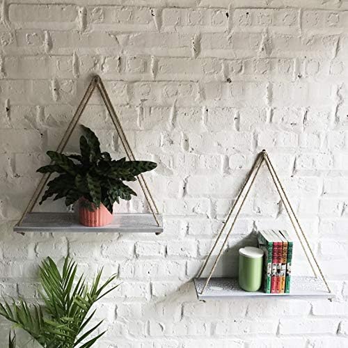 ASLINY Distressed Wood Hanging Swing Rope Floating Shelves (Crevices Surface - White)
