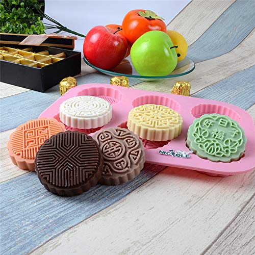Soap Mold Silicone Moon Cake Mold Soap Molds 6-Cavity Circle