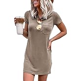 Ladiyo Women T Shirt Dress Summer Fashion Mini Dress Crew Neck Short Sleeve Dress Solid Color Casual Dress with Pocket