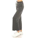 LA12ST Women's Elastic Waist Velour Loose Wide Leg Pants Long Palazzo Casual Flare Jogger with Pockets