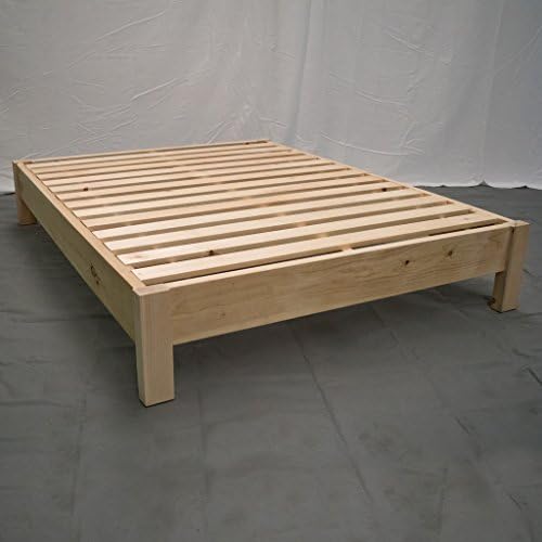 Farmhouse Wood Platform Bed Frame, Queen Size - Unfinished/Natural, Solid Pine, No Box Spring Needed, Amish Made in USA