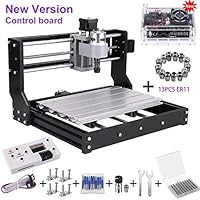 Upgrade Version CNC 3018 Pro GRBL Control DIY Mini CNC Machine, Wood Router Engraver with Offline Controller + 5mm ER11 PCB +20PCS 3.175MM CNC Router Bits + 4 Sets CNC Plates+ 13 Pcs ER11 Collet Set