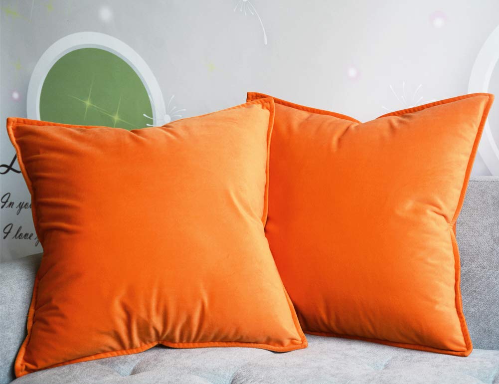 Lutanky Velvet Cushion Covers (Pack of 2) Decorative Square Throw Pillow Case Soft Flanges Cushion Cover for Sofa Bedroom Photography Prop Orange 45cm x 45cm 18x18 Inch