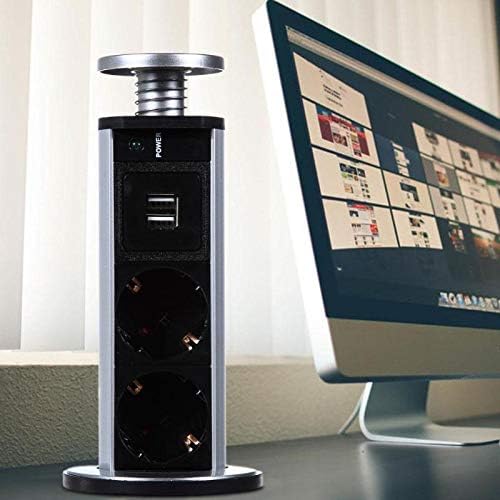 16A PULL POP UP Electrical 3 Plug Socket 2 USB Kitchen Table Plug Sockets Retractable for Countertops Worktop UK/EU Plug