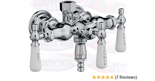 Chrome Clawfoot Tub Diverter Faucet With 3 Porcelain Lever Handles