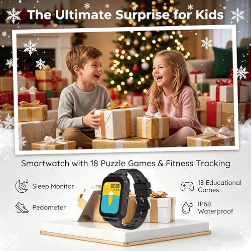 Children's Smartwatch 1.83 Inch HD, Smartwatch with 18 Games, Sleep Monitor, Pedometer, Torch, Alarm Clock, Waterproof, Fitness Tracker Christmas and Birthday Gifts for Girl Boy