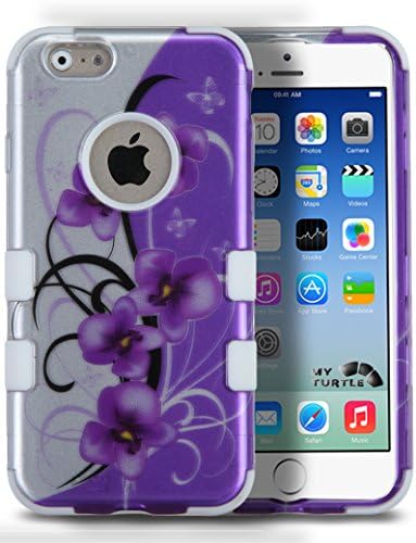 iPhone 6s, iPhone 6 Case with [FREE 9H Tempered Glass Protector] Full Body Protection [2-in-1] Package by MyTurtle Shockproof Protective Shell Cover (Purple Petunias Silver)