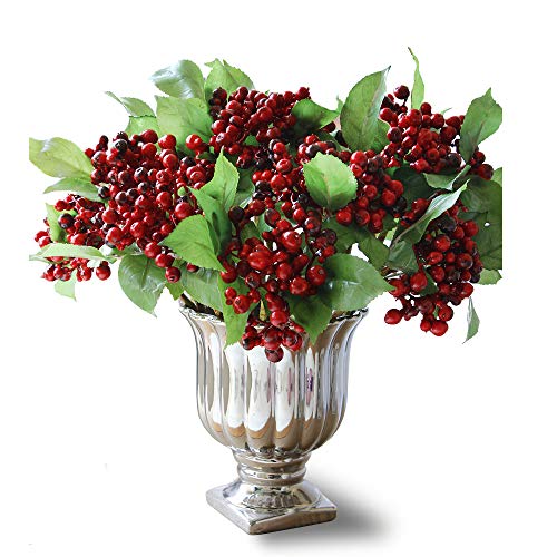 Felice Arts Pack of 6 Rich Red Artificial Berry Stems Holly Christmas Berries for Festival Holiday and Home Decor