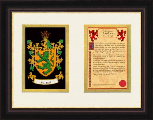 Sutton Ancestry Coat of Arms Frame Cherry with Gold Accent 9" X 12"