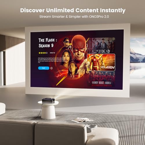 Outdoor-Projector-4K with WiFi and Bluetooth: [3000 Brightness/50W DoIby/Built-in APPs] Portable-Projector Smart OS 2.0&AI Auto Focus, ONOAYO Movie Proyector Compatible with Netflix/YouTube/PrimeVideo