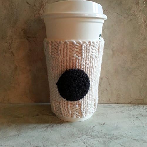 Coffee Cup Sleeve Off White Large Black Punch Embroidered Covered Button