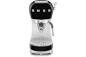 Smeg Manual Espresso Machine with Steam Wand, 15 Bars of Pressure, Stainless Steel Porta Filter, Passive Cup Warmer, User Friendly Controls, and Measuring Scoop Tamper Made in Italy (Black)