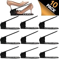 Shoe Slots Organizer, BASHUO Home Double Layer Shoe Slots Organizer-Space Saver Rack Holder for Shoes Adjustable Space Saver Storage Rack Holder(10-Pack Black)