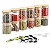 SAWAKE Glass Storage Jars with Bamboo Lids Silicone Ring Set of 12 (250ml) Small AirTight Kitchen Canister Jar Storage Container with Measuring Spoon for Spice Sugar Tea Coffee Beans Nuts Herbs Grains