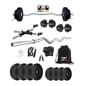 Sporto Fitness Leather 20 Kg Weight Plates, 3 Ft Curl Rod, 2 D. Rods Home Gym Equipment Dumbbell Set (03), Multi Color…