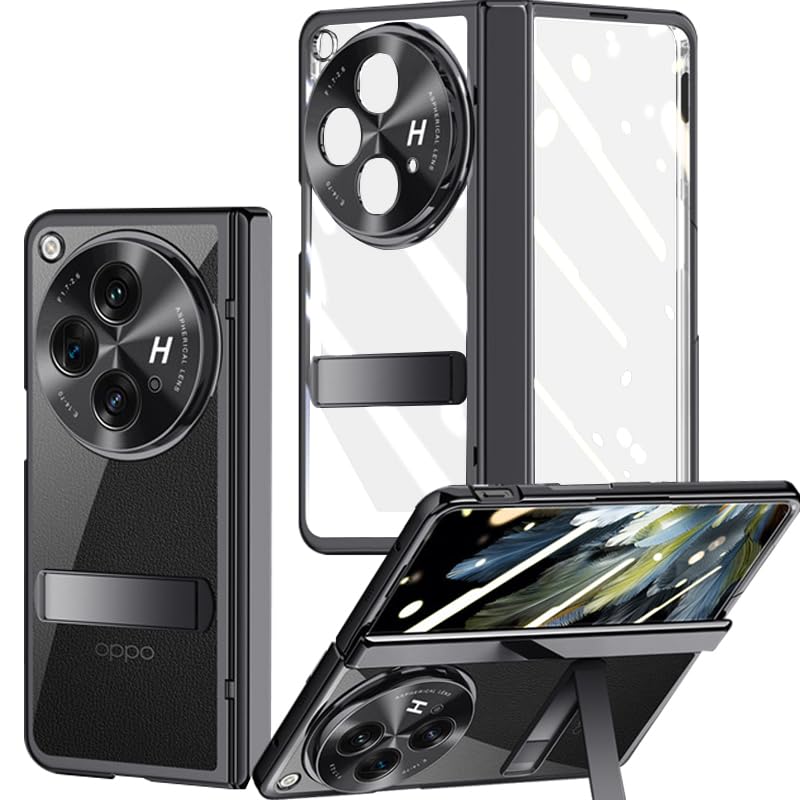 Photo 1 of YQODSZ OnePlus Open Clear Case with Hinge Protection, Built-in Screen Protector, Camera Protector, Kickstand Case - Black