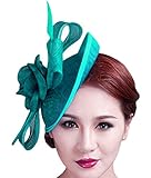 Fascigirl Sinamay Fascinator Hat Feather Party Pillbox Hat Flower Derby Hat for Women (X Green)