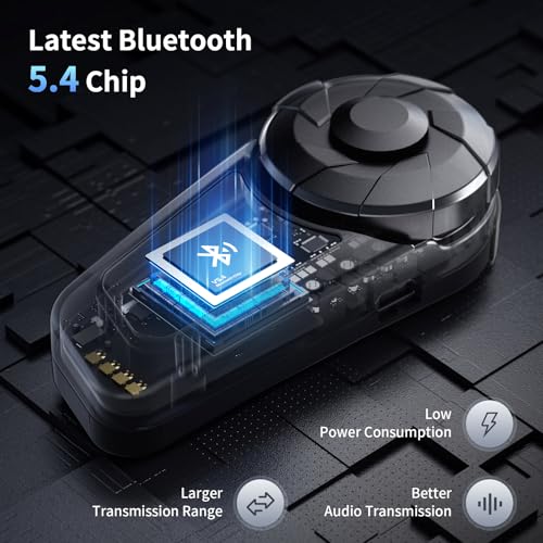 Fodsports FX-S Motorcycle Bluetooth Headset V5.4, 2-Way Helmet Intercom Communication System with IP67 Waterproof, CVC Noise Cancellation, Hands-Free Music/Call, 2 Type Mics, 1 Pack