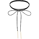LIQWEI Gothic Bow-knot Velvet Choker Necklace, Black Sexy Long Wrap Choker Necklace with Gold Tube Pendant Gothic Boho Velvet Choker for Women Party Prom Neck Accessories