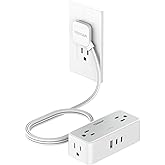 Surge Protector Flat Extension Cord Indoor, TESSAN Flat Plug Power Bar with 4 Multiple Outlets, 3 USB Ports (2 USB C), 5 Feet