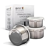 Stainless Steel Lunch Box (Set of 3) by BFFsystem,Reusable Leak Proof Food Storage Containers for Kids, School, Office, Work, Camping,with Lid Lock for Salads, Snacks & Maincourses