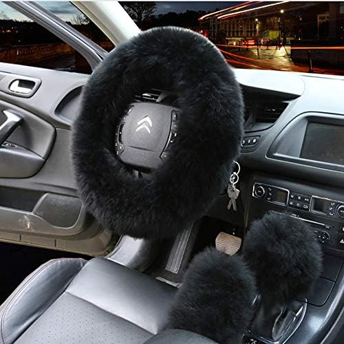 ハンドルカバー 3点セット 軽自動車用 100 ウール製 ふわふわ 暖かい 黒 Tarunniketanpublicschool