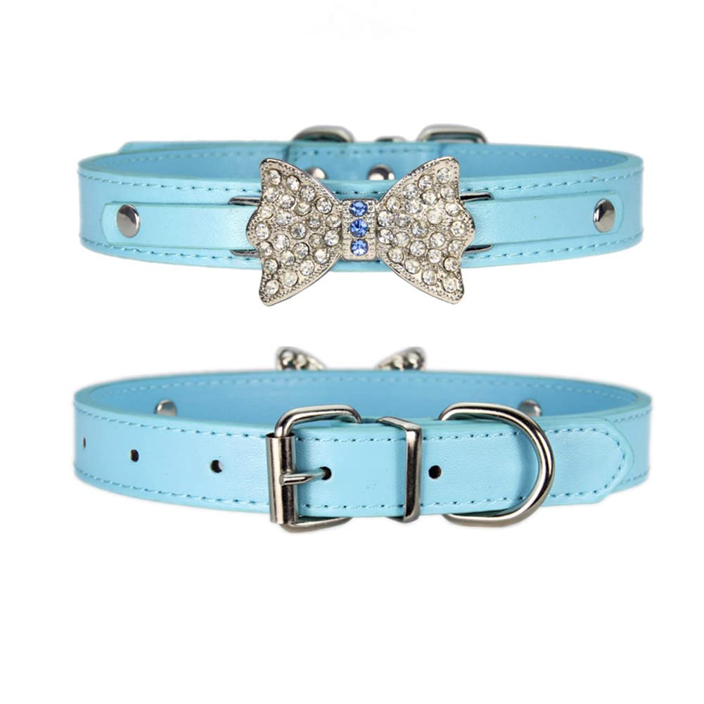 FUNAT Rhinestone Heart Dog Collar, PU simple Collar Adjustable for Cat and Dog, Dog Collar Pet Dog Leash