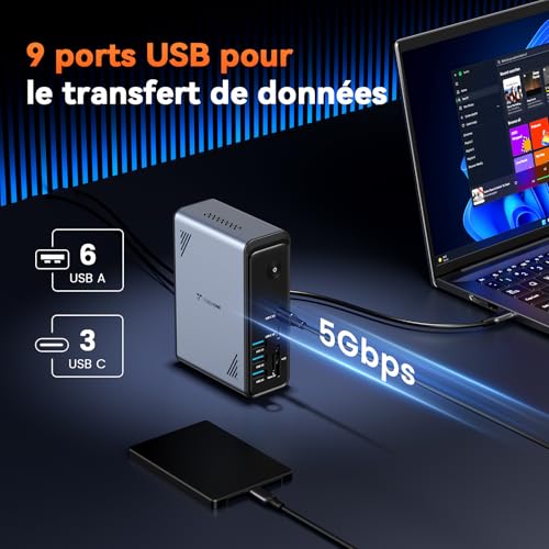 TobenONE 18 in 1 Laptop Docking Station with 3 Monitors, Triple 4K Display, 3 HDMI Ports, 9 USB Ports, Gigabit Ethernet, PD3.0, for Windows/Dell/Lenovo/HP Laptops