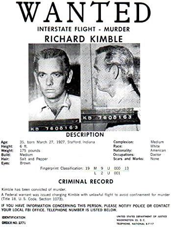 Reel Art The Fugitive Tv Series, 5.5 X 8.5 Wanted Poster, David Jansen, Very Detailed