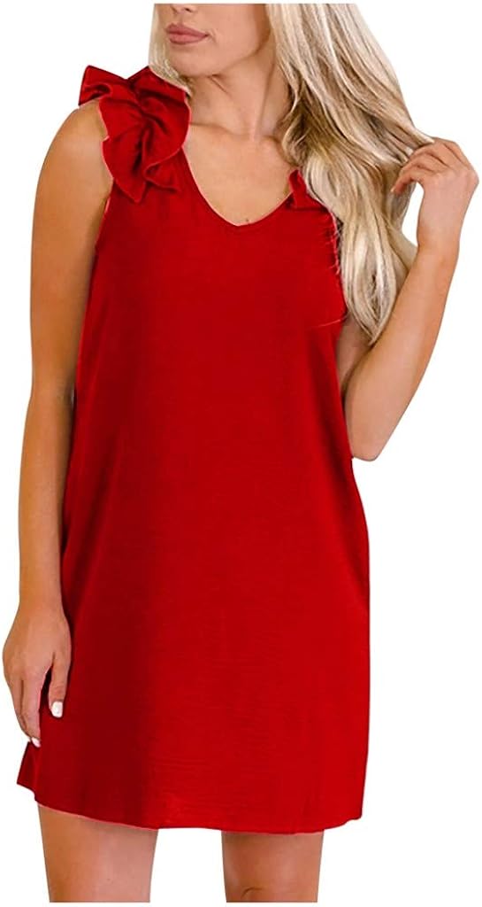 TOPBIGGER Women's Sleeveless Short Dress Women's T-Shirt Mini Dress Pleated T Shirt Dresses Women Tank Dress