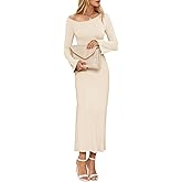 Wenrine Womens Fall Off The Shoulder Bodycon Sweater Dress 2025 Formal Long Sleeve Elegant Cocktail Party Maxi Dresses