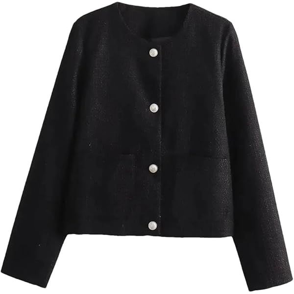 Amazon.com: Kelsiop Women's Tweed Jacket Autumn Long Sleeve Button