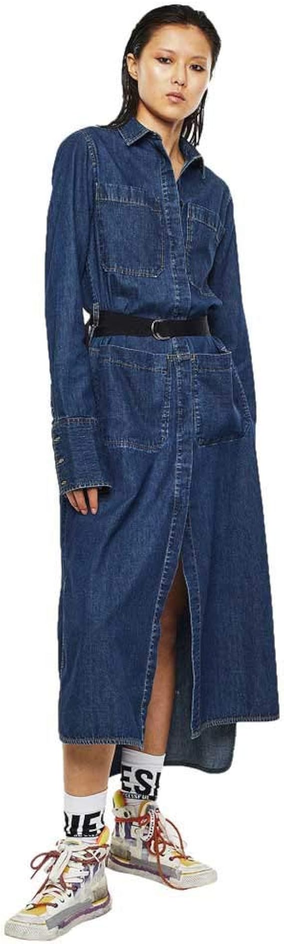 Amazon Co Jp ディーゼル Diesel レディース ビッグポケットデニムシャツロングワンピース 00skl90kaxw Xxs インディゴブルー 01 服 ファッション小物