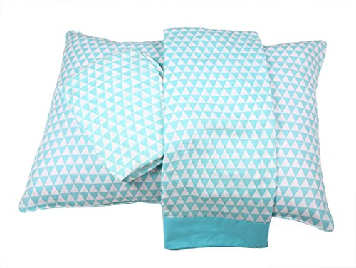 Bacati Aztec/Tribal Triangles 3 Piece Cotton Breathable Muslin Toddler Bedding Sheet Set, Aqua/Navy, Small