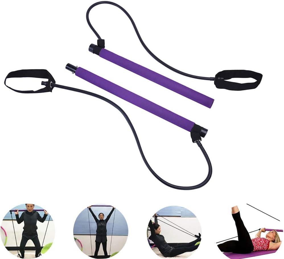 Portable Pilates Bar Kit with Resistance Band Pilates Bar Reformer Kit Portable Yoga Exercise Pilates Bar with Foot Loop for Total Body Workout Trainer
