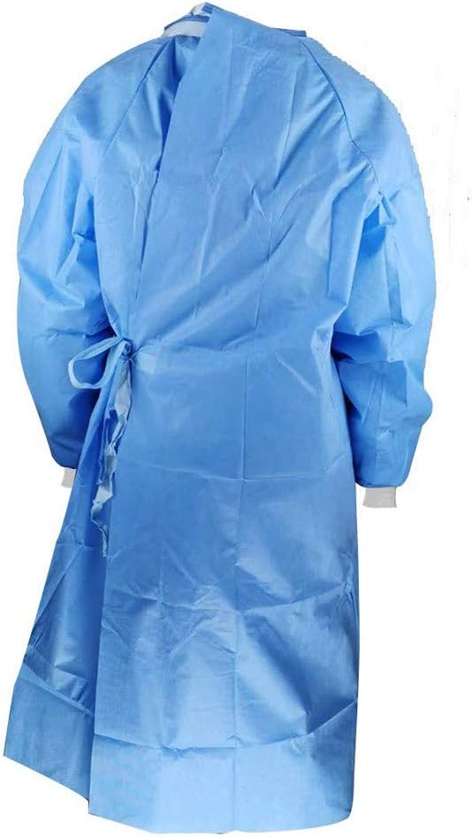 Unisex Protective Isolation Clothing Anti-static Waterproof Anti-fog Dust-proof，Isolation Gowns Protective Gowns with Long sleeves, Neck and Waist Non-sterile examination gowns (L, Blue)