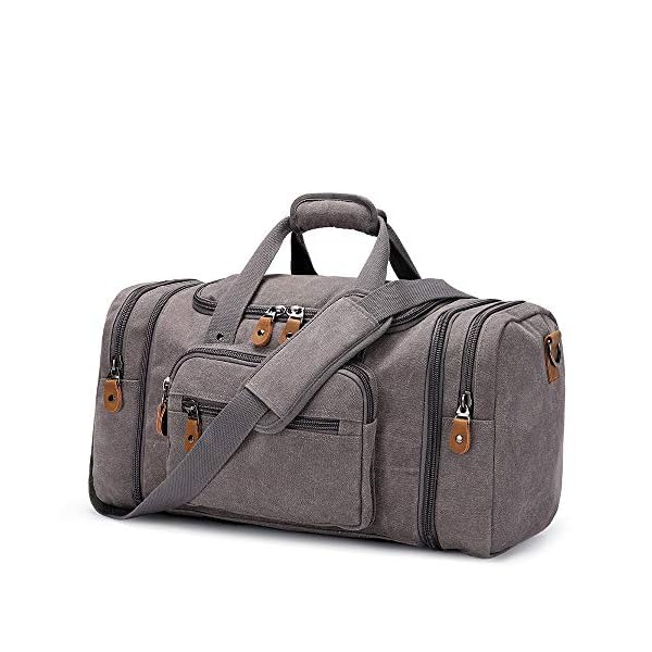 Plambag Canvas Duffle Bag for Travel 50L Duffel Overnight Weekender Bag (Gray)