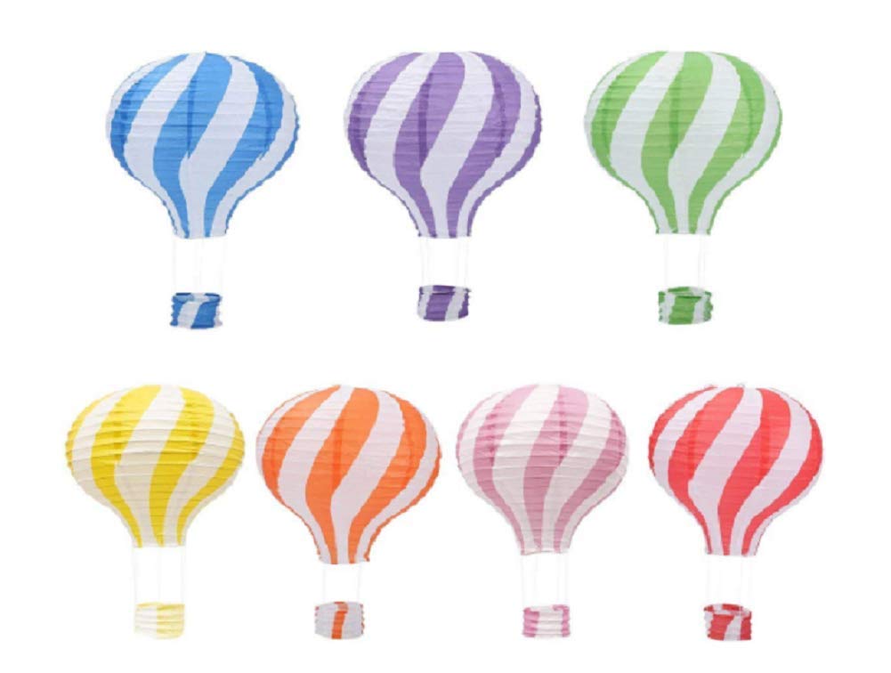 Pack of 7 New Pattern Stripy Hot Air Balloon Paper Lantern Wedding Party Decoration Craft Lamp Shade (12" (30 cm))