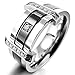 INBLUE Men's Stainless Steel Ring Band CZ Silver Tone Black Wedding