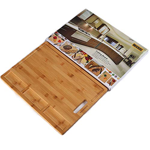 Cutting Boards,Large Bamboo Cutting Board With 3 BuiltIn Compartments