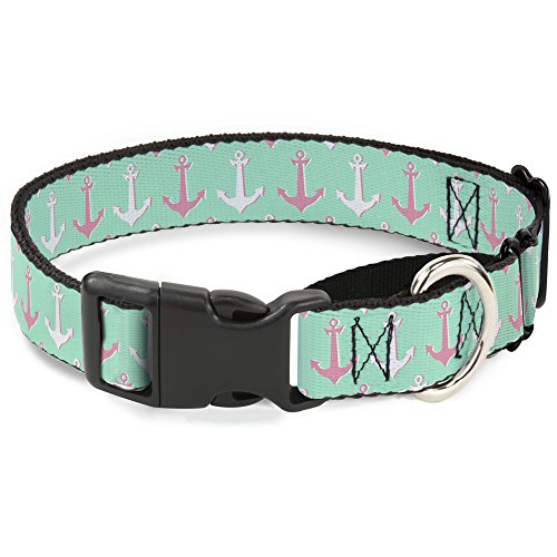 Buckle-Down Anchor2 Close-Up Green/Pink/White Martingale Dog Collar, 1.5" Wide-…