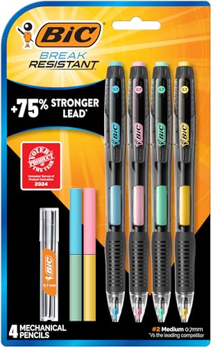 BIC Break Resistant Mechanical Pencils with Erasers, 4-Count Pack