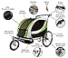 Clevr Green Collapsible 2 Seats 3-in-1 Double Bicycle Trailer Baby Bike Jogger/Stroller Jogging Running Kids Cart Bike | Suspension & Pivot Front Wheel