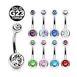 Grade 23 Solid Titanium Double Gem Ball Navel Belly Button Ring - 14 GA 3/8