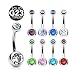 Grade 23 Solid Titanium Double Gem Ball Navel Belly Button Ring - 14 GA 3/8" Long(Select Color)