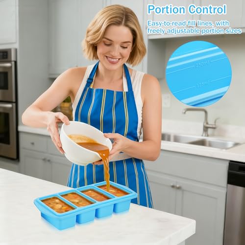 Huiguli 2 Pieces Extra Large Silicone Tray Soup Containers for Freezer, Sauces and Food Preparations, 1 Cup/250 ml, Sky Blue (2, Rectangular)