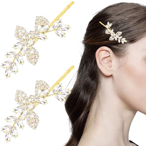 Photo 1 of ***SEE CLERK COMMENTS*** BOYIVI 2 Pieces Wedding Hair Pins Rhinestone Bridal Hair Clips Leaf Hairpin Bridal Crystal Hair Clip Gold Jewelry Barrette for Brides Bridesmaids Flower Girls